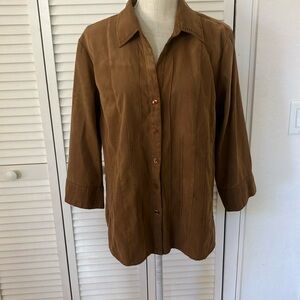Dressbarn Western-style brown suede-look shirt with trim stitching, size 18/20‎